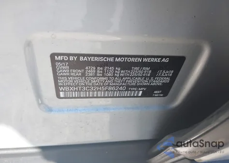 2017 BMW X1 xDrive28I from USA, damaged, VIN WBXHT3C32H5F86240